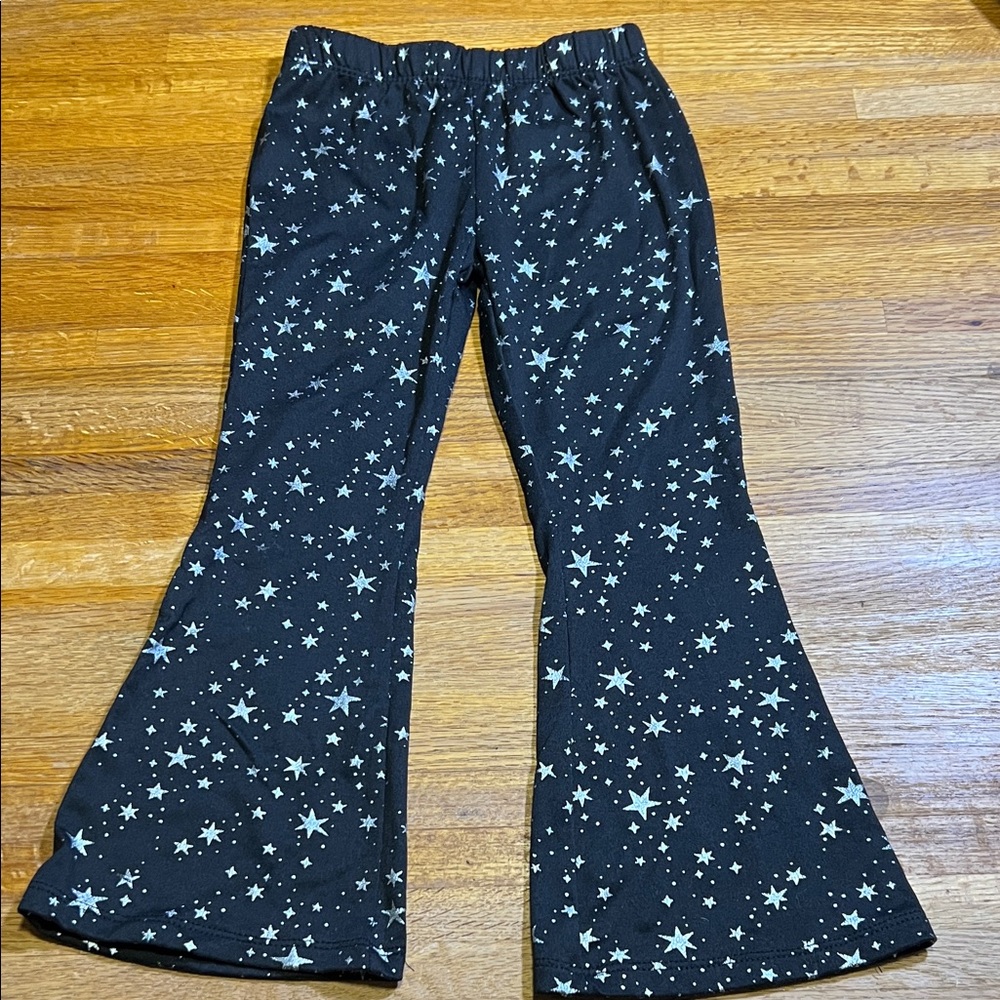 btween Girl‎ 5T Black Silver Star Pattern Elastic Waist Flared Leggings